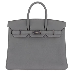 Hermes25cm Birkin Bleu Lin Togo Leather Palladium Hardware
