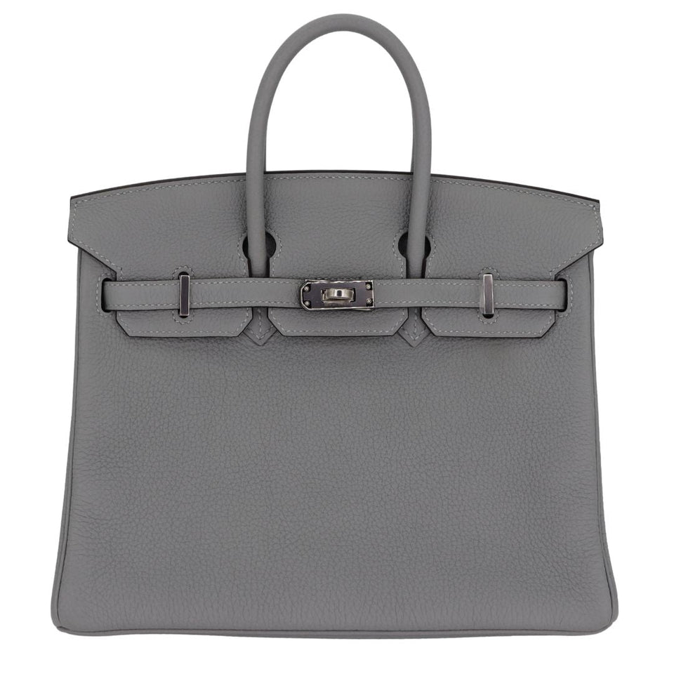 Hermes25cm Birkin Bleu Lin Togo Leather Palladium Hardware