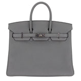Hermes25cm Birkin Bleu Lin Togo Leather Palladium Hardware