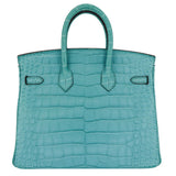 Hermes25cm Birkin Bleu Saint Cyr Matte Alligator Palladium Hardware