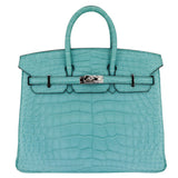 Hermes25cm Birkin Bleu Saint Cyr Matte Alligator Palladium Hardware