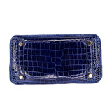 Hermes25cm Birkin Bleu Saphir Shiny Porosus Crocodile Gold Hardware