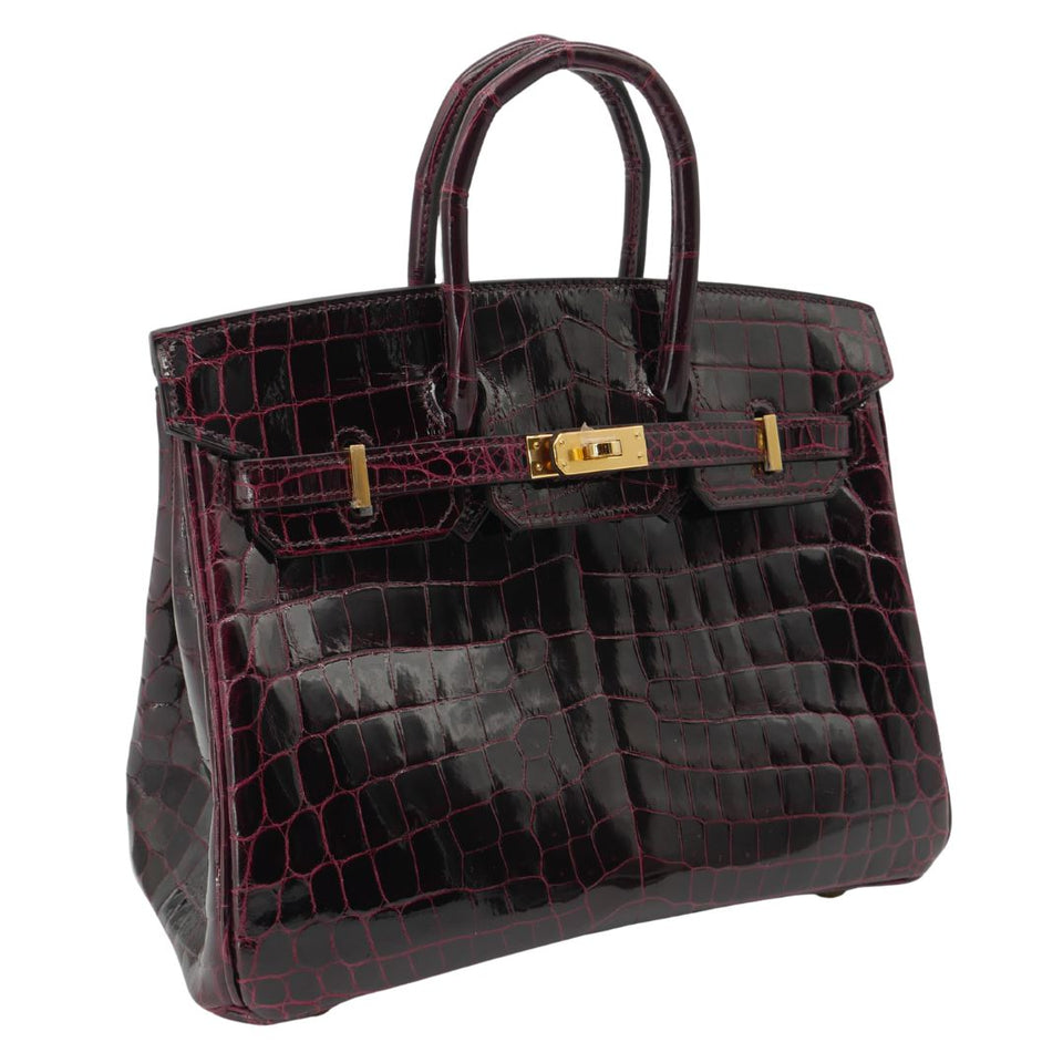 Hermes25cm Birkin Bordeaux Shiny Niloticus Crocodile Gold Hardware
