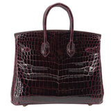 Hermes25cm Birkin Bordeaux Shiny Niloticus Crocodile Gold Hardware