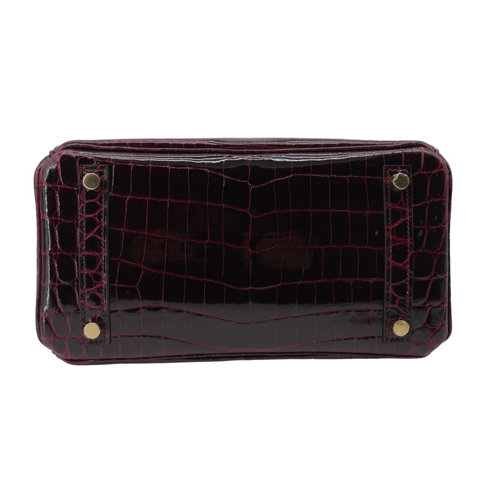 Hermes25cm Birkin Bordeaux Shiny Niloticus Crocodile Gold Hardware