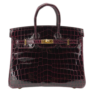 Hermes25cm Birkin Bordeaux Shiny Niloticus Crocodile Gold Hardware
