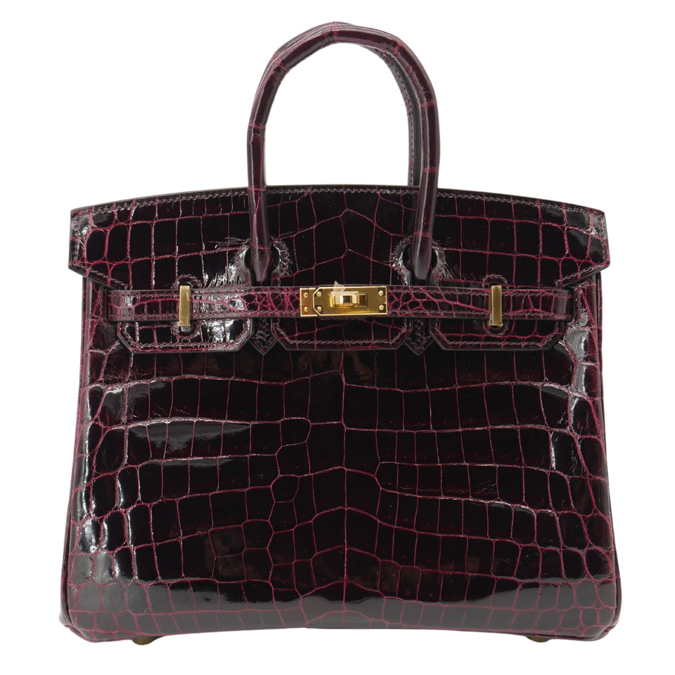 Hermes25cm Birkin Bordeaux Shiny Niloticus Crocodile Gold Hardware