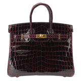 Hermes25cm Birkin Bordeaux Shiny Niloticus Crocodile Gold Hardware
