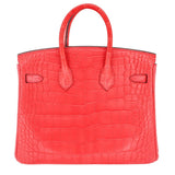 Hermes25cm Birkin Bougainvillea Matte Alligator Gold Hardware