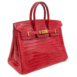 Hermes25cm Birkin Braise Shiny Niloticus Crocodile Gold Hardware