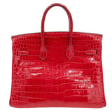 Hermes25cm Birkin Braise Shiny Niloticus Crocodile Gold Hardware