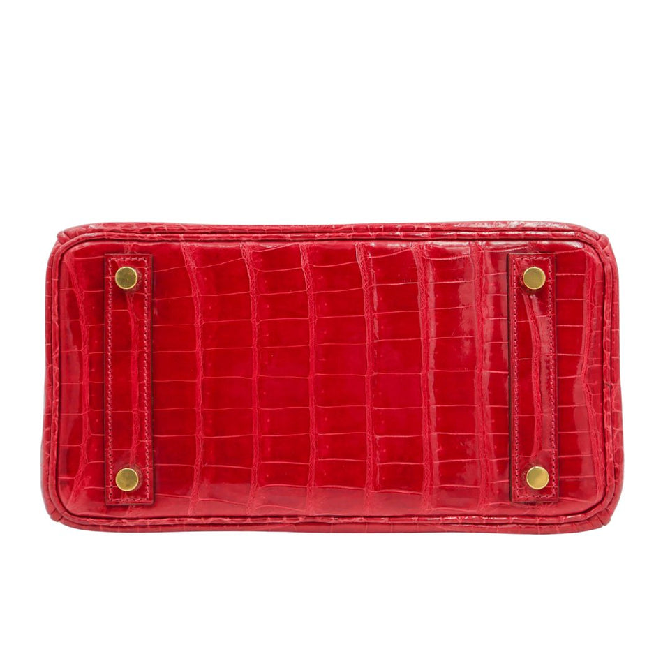 Hermes25cm Birkin Braise Shiny Niloticus Crocodile Gold Hardware
