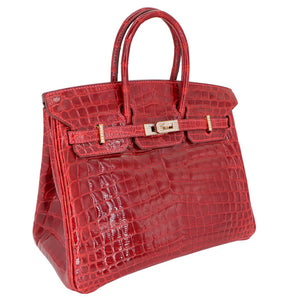 Hermes25cm Birkin Braise Shiny Niloticus Crocodile Yellow Gold Diamond Hardware