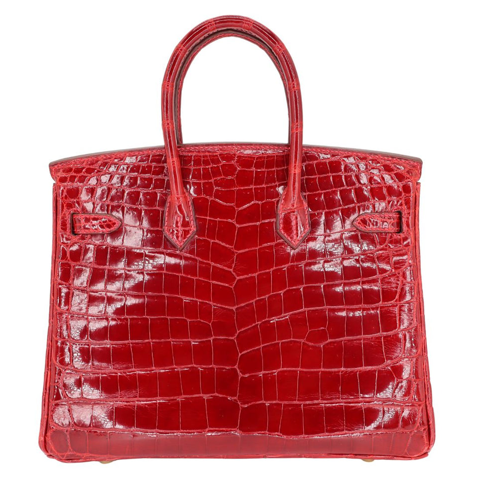 Hermes25cm Birkin Braise Shiny Niloticus Crocodile Yellow Gold Diamond Hardware