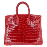 Hermes25cm Birkin Braise Shiny Niloticus Crocodile Yellow Gold Diamond Hardware