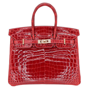 Hermes25cm Birkin Braise Shiny Niloticus Crocodile Yellow Gold Diamond Hardware