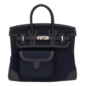 Hermes25cm Birkin Cargo Bleu Marine/ Black Canvas/ Swift Leather Palladium Hardware