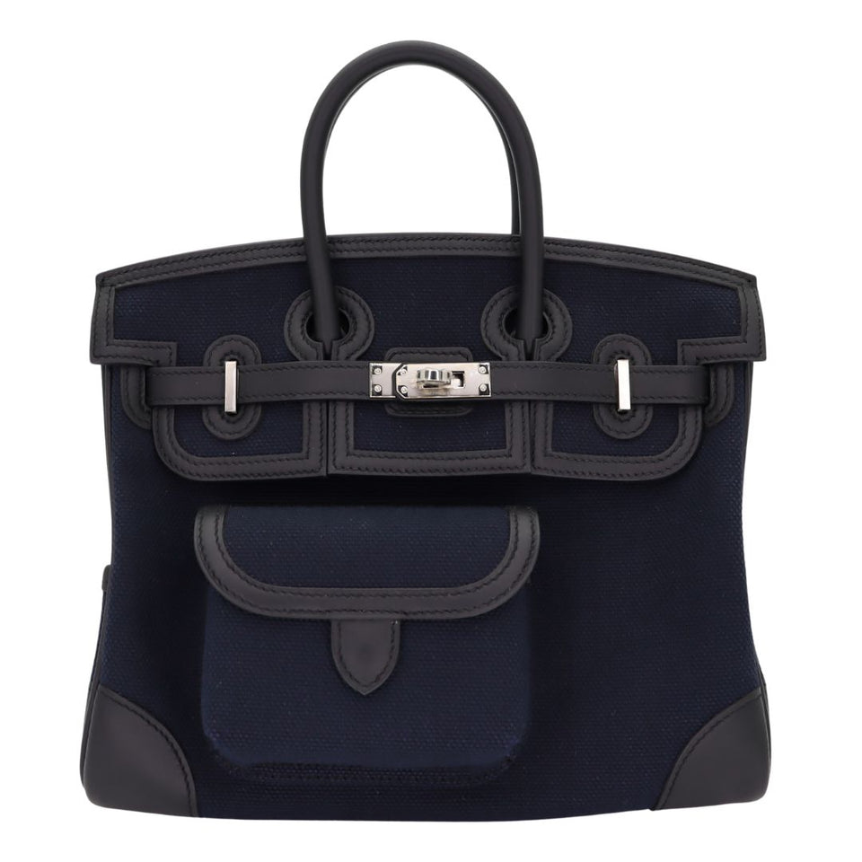 Hermes25cm Birkin Cargo Bleu Marine/ Black Canvas/ Swift Leather Palladium Hardware