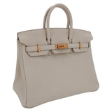 Hermes25cm Birkin Craie Togo Leather Rose Gold Hardware