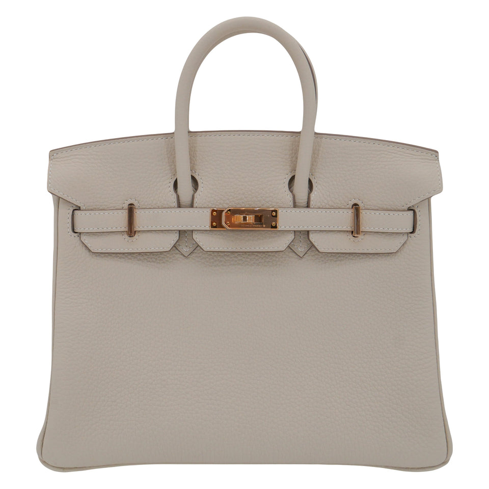 Hermes25cm Birkin Craie Togo Leather Rose Gold Hardware
