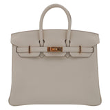 Hermes25cm Birkin Craie Togo Leather Rose Gold Hardware