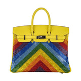 Hermes25cm Birkin Customized Rainbow Chevron Swarovski Crystal Palladium Hardware