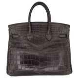 Hermes25cm Birkin Graphite Matte Niloticus Crocodile Palladium Hardware