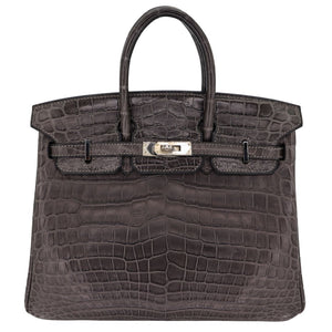 Hermes25cm Birkin Graphite Matte Niloticus Crocodile Palladium Hardware