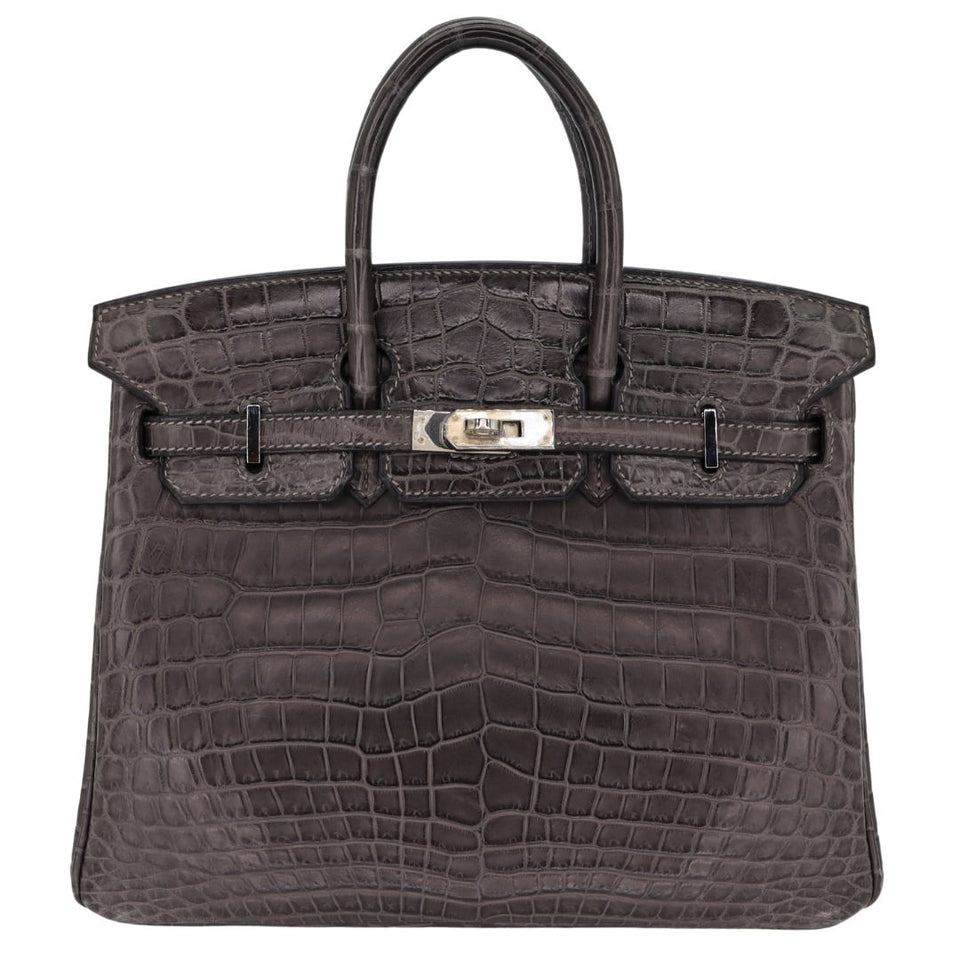 Hermes25cm Birkin Graphite Matte Niloticus Crocodile Palladium Hardware