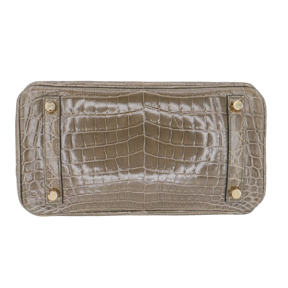 Hermes25cm Birkin Gris Tourterelle Shiny Niloticus Crocodile Gold Hardware