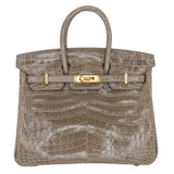 Hermes25cm Birkin Gris Tourterelle Shiny Niloticus Crocodile Gold Hardware