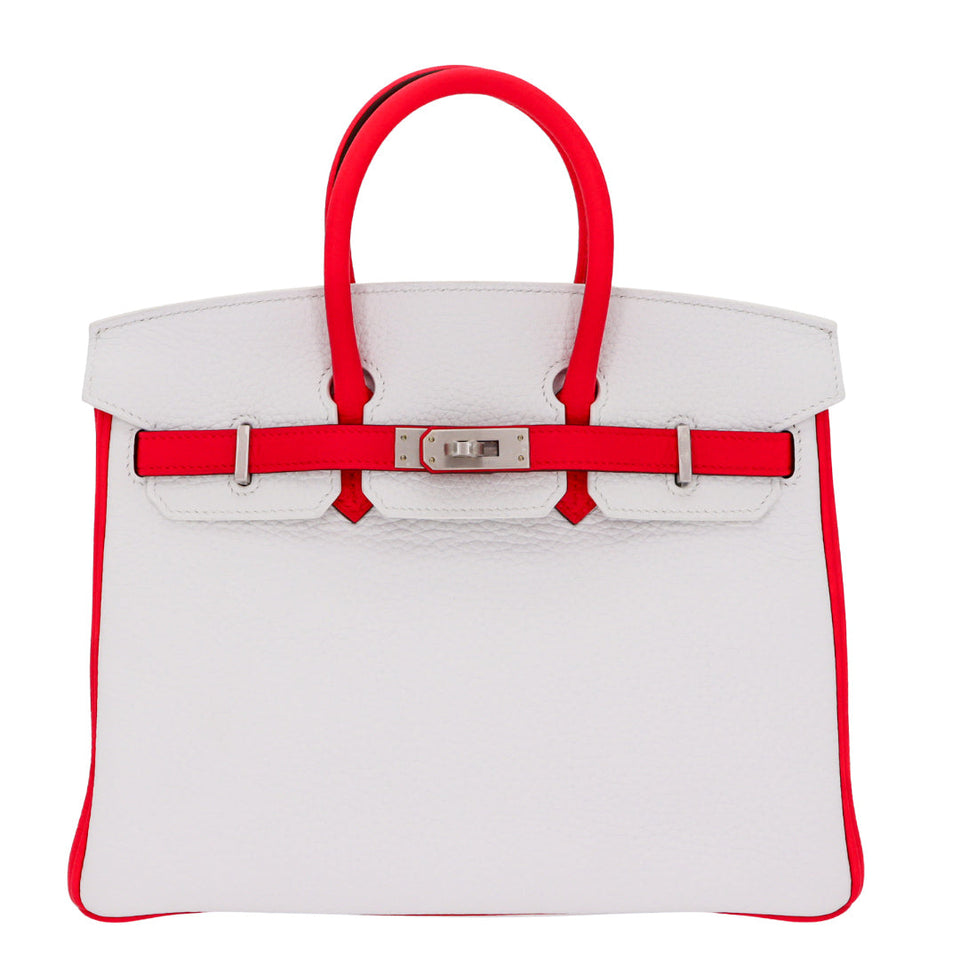 Hermes25cm Birkin HSS White/ Rose Extreme Clemence Leather Brushed Palladium Hardware