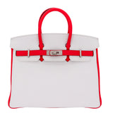 Hermes25cm Birkin HSS White/ Rose Extreme Clemence Leather Brushed Palladium Hardware