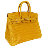 Hermes25cm Birkin Jaune Ambre Shiny Niloticus Crocodile Gold Hardware