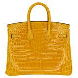 Hermes25cm Birkin Jaune Ambre Shiny Niloticus Crocodile Gold Hardware