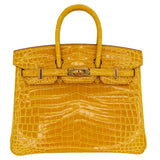 Hermes25cm Birkin Jaune Ambre Shiny Niloticus Crocodile Gold Hardware