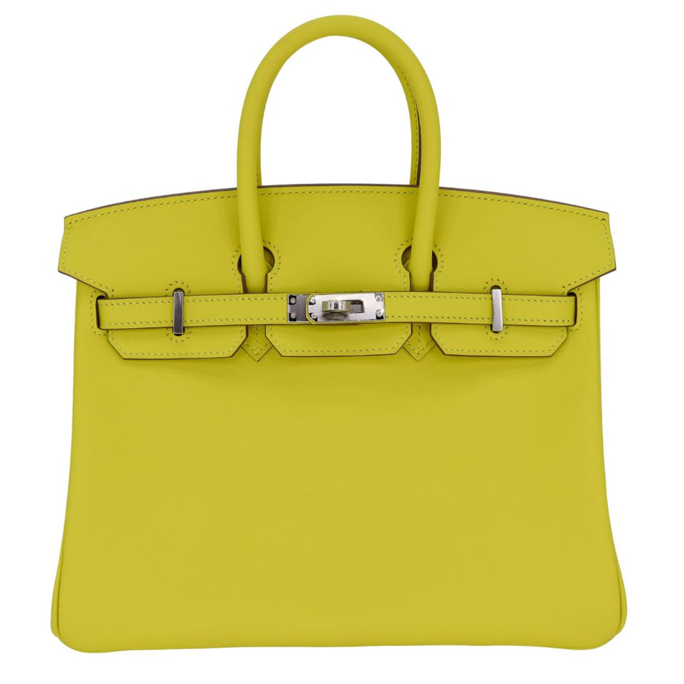 Hermes25cm Birkin Lime Swift Leather Palladium Hardware