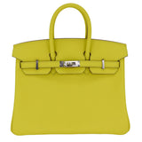 Hermes25cm Birkin Lime Swift Leather Palladium Hardware