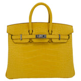 Hermes25cm Birkin Mimosa Matte Alligator Palladium Hardware