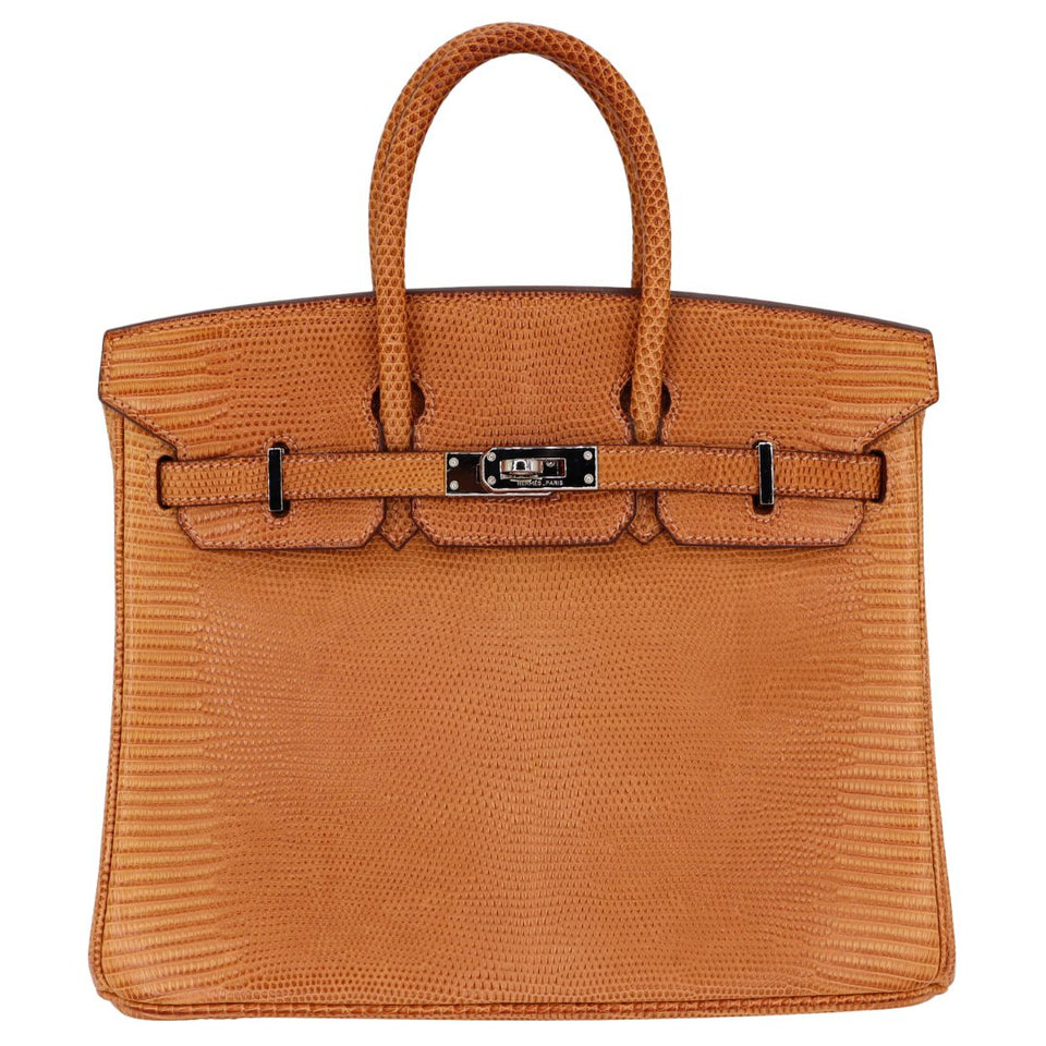 Hermes25cm Birkin Natural Lizard Palladium Hardware