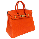 Hermes25cm Birkin Orange Matte Niloticus Crocodile Gold Hardware
