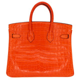 Hermes25cm Birkin Orange Matte Niloticus Crocodile Gold Hardware