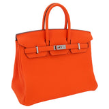 Hermes25cm Birkin Orange Minium Togo Leather Palladium Hardware
