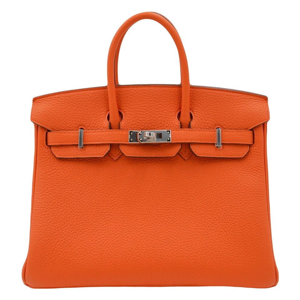 Hermes25cm Birkin Orange Togo Leather Palladium Hardware