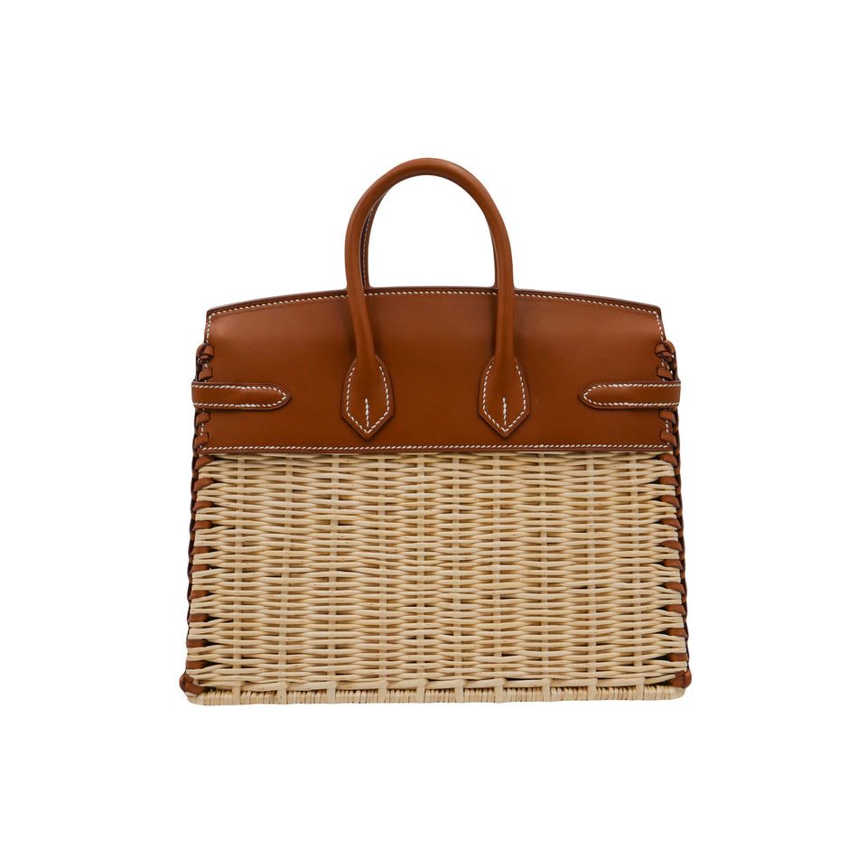 Hermes25cm Birkin Picnic Fauve Barenia Leather/ Osier Wicker Palladium Hardware