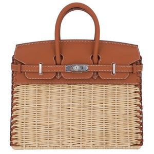 Hermes25cm Birkin Picnic Gold Swift Leather/ Osier Wicker Palladium Hardware