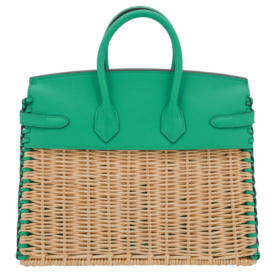 Hermes25cm Birkin Picnic Menthe Swift Leather/ Osier Wicker Palladium Hardware