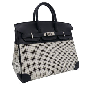 Hermes25cm Birkin Quadrille Black & White Swift Leather Toile Palladium Hardware