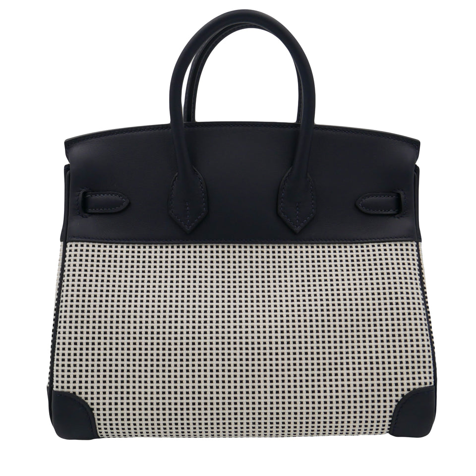 Hermes25cm Birkin Quadrille Black & White Swift Leather Toile Palladium Hardware