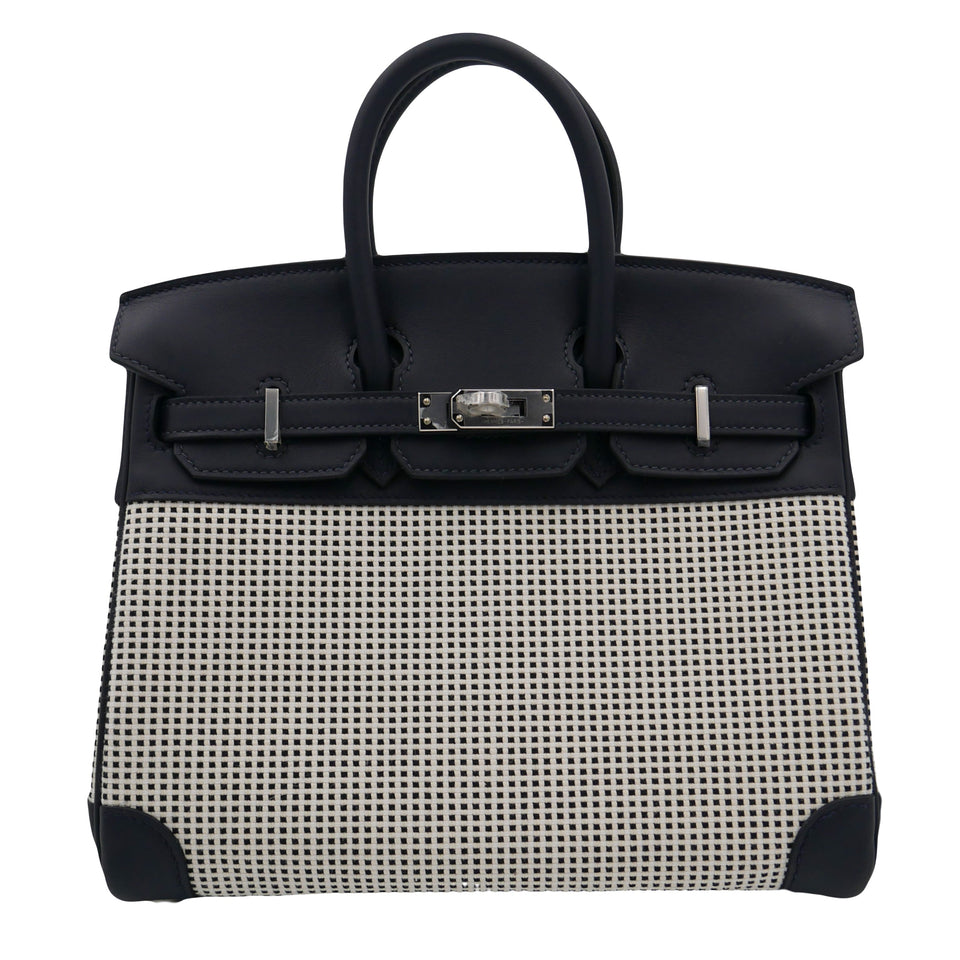 Hermes25cm Birkin Quadrille Black & White Swift Leather Toile Palladium Hardware
